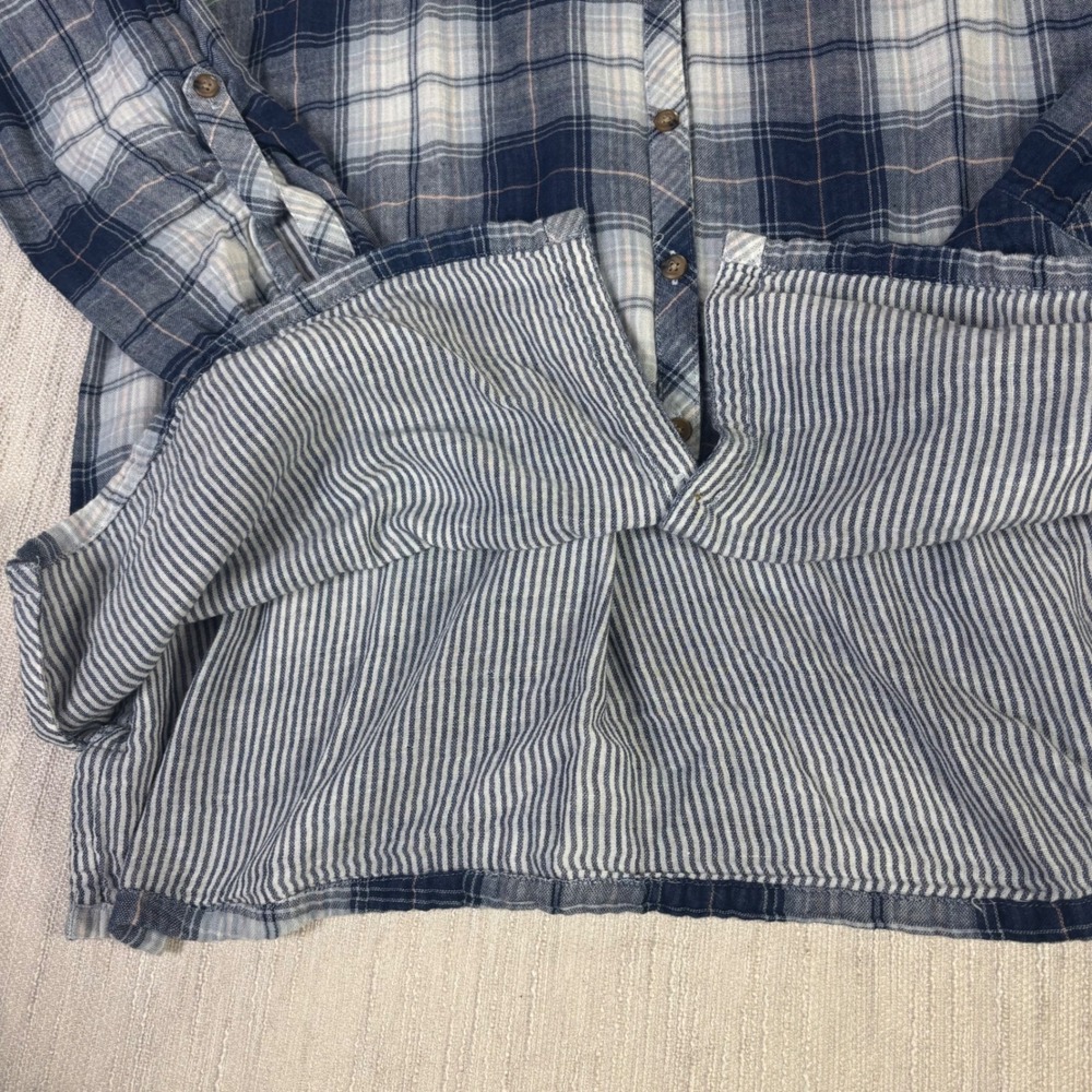 J. Jill Denim‎ Womens XL Blue Plaid Cotton Roll Tab Sleeve Tunic Blouse  Western - Picture 4 of 11
